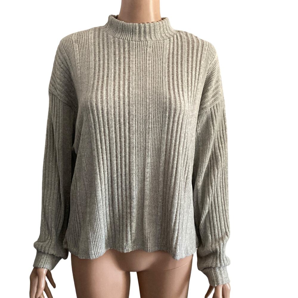 All In Favor Mock Neck Sweater Womens Large Gray NEW